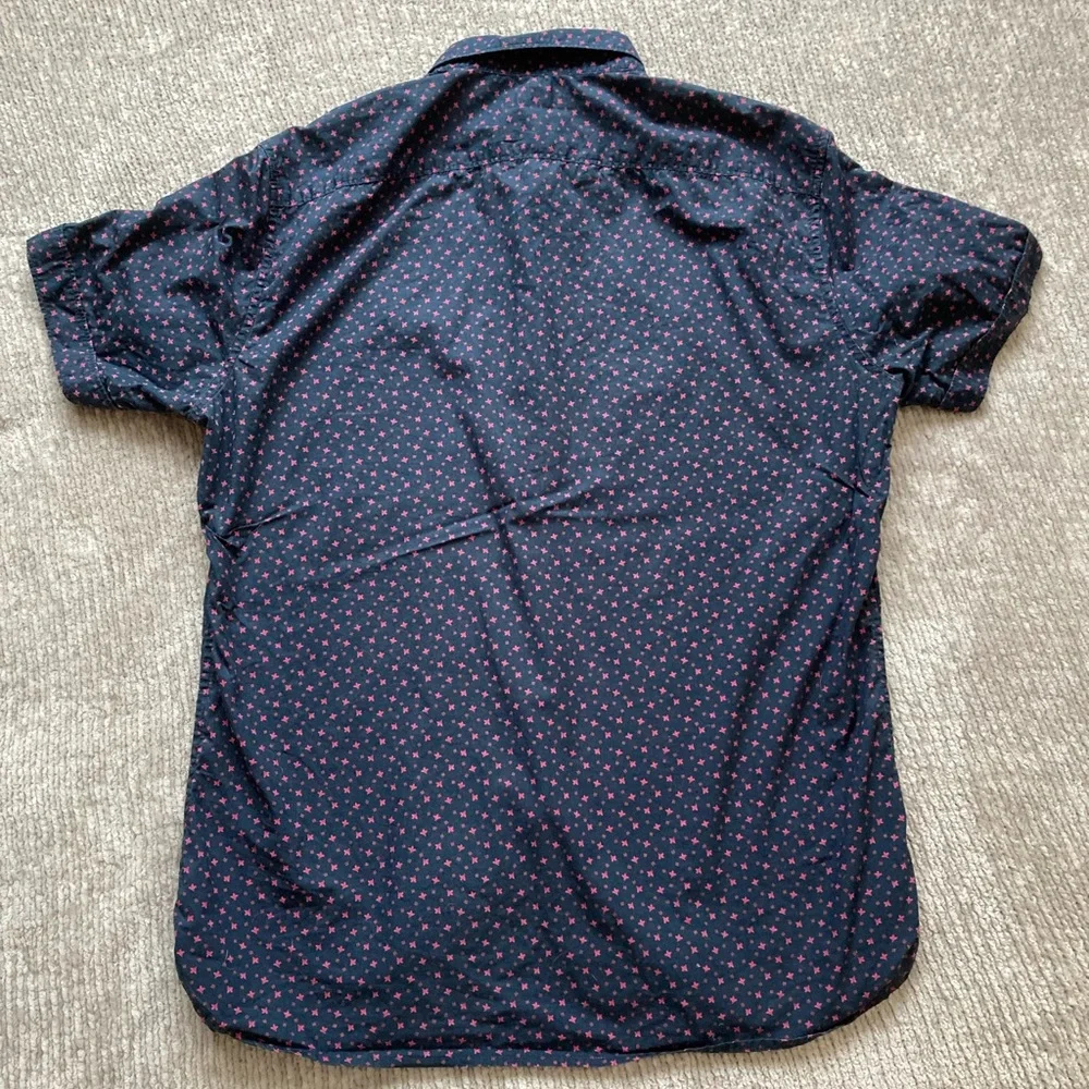 Banana Republic Camden Fit Navy Pink Print Short Sleeve‎ Button Down Shirt M